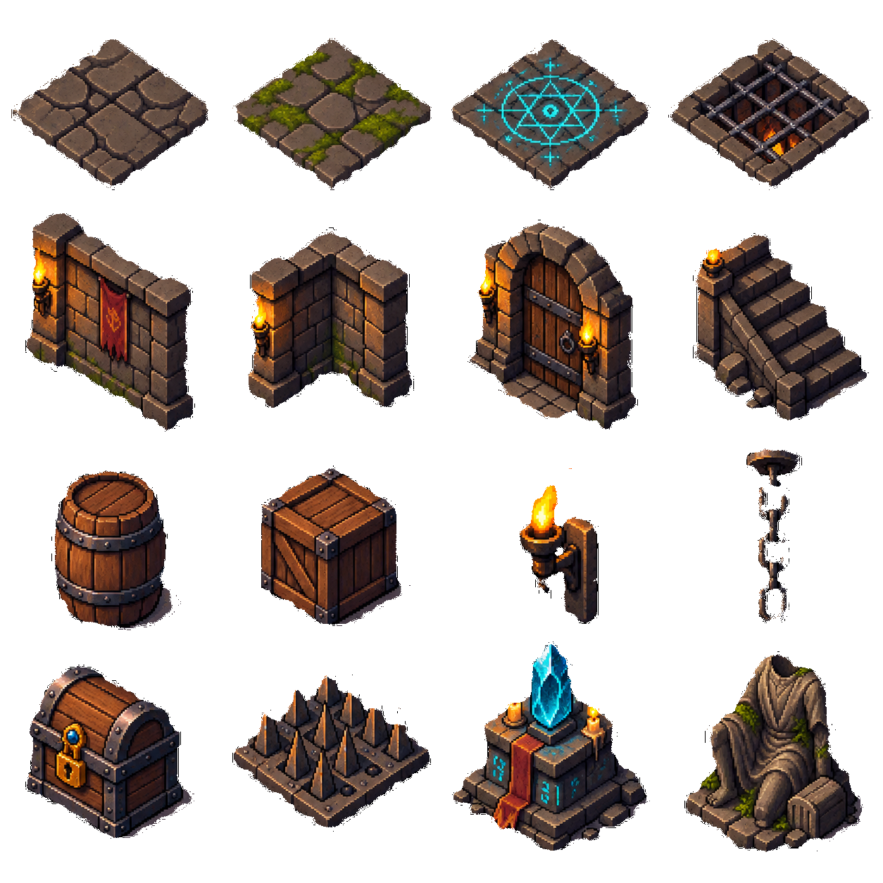 Isometric dungeon tiles and props