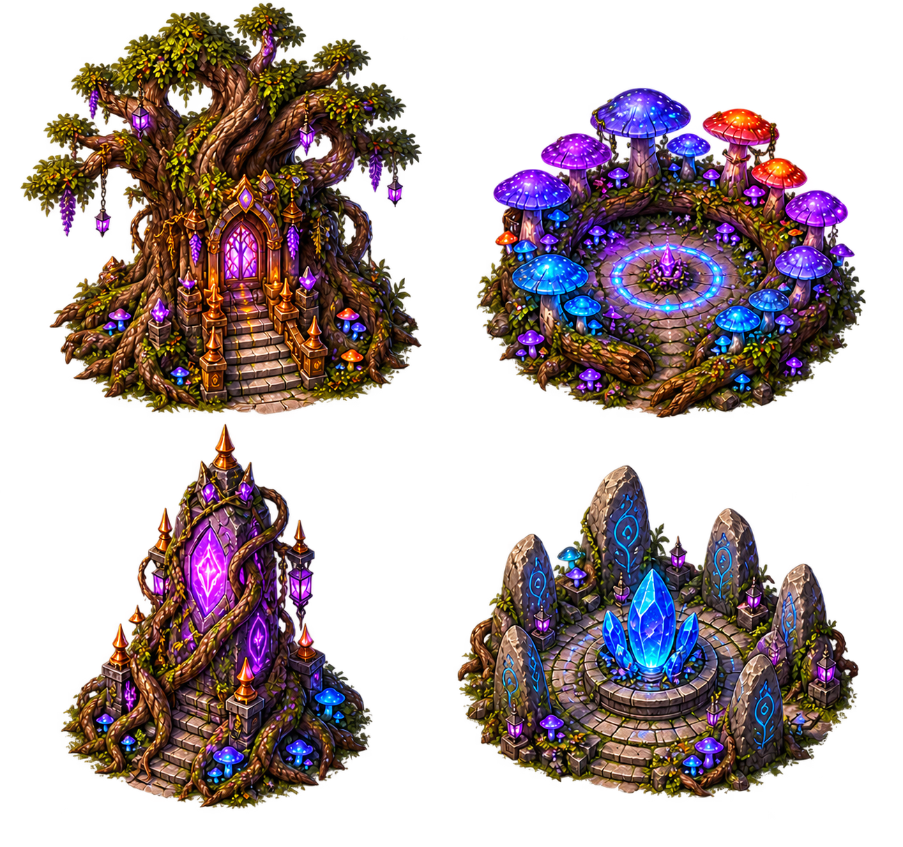 Duskhold landmarks surrounded by glowing mushrooms