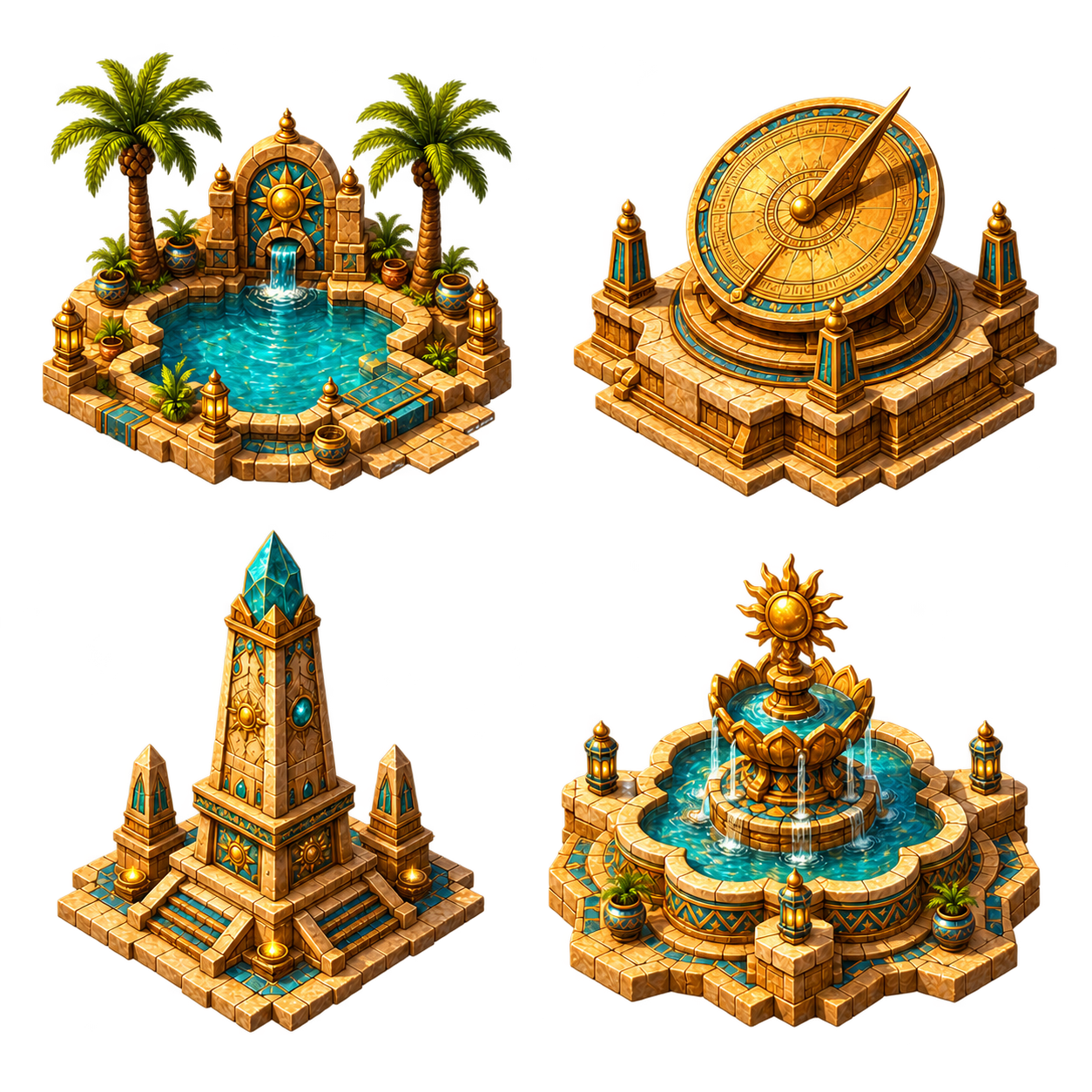 Solarae desert landmarks and sacred pools