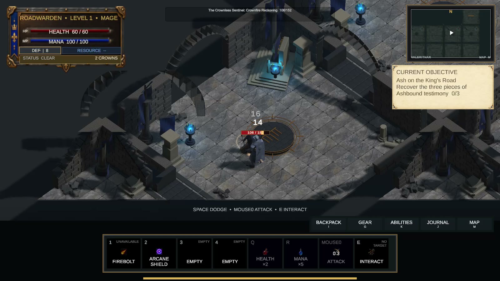Combat with the guardian in the stone chambers of the First Crown dungeon